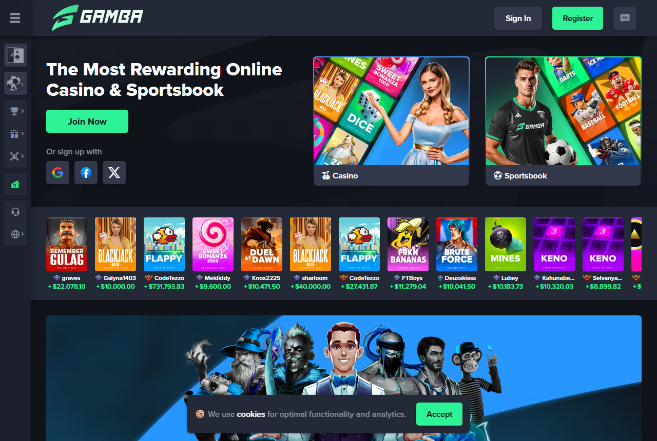 Gamba homepage, click Register to sign up